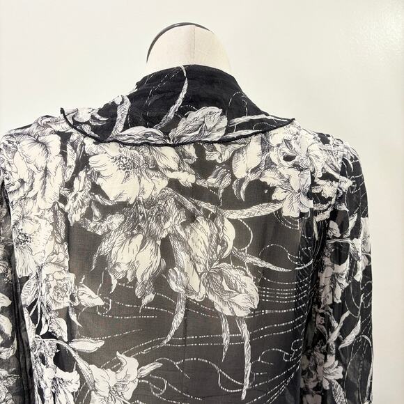 Citron Size XL Cardigan 100% Silk Floral Whimsigoth Dark Fairy Boho Sheer Floral - Picture 13 of 15